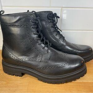 NWT Express Black Leather Combat Boots With Oxford Detail